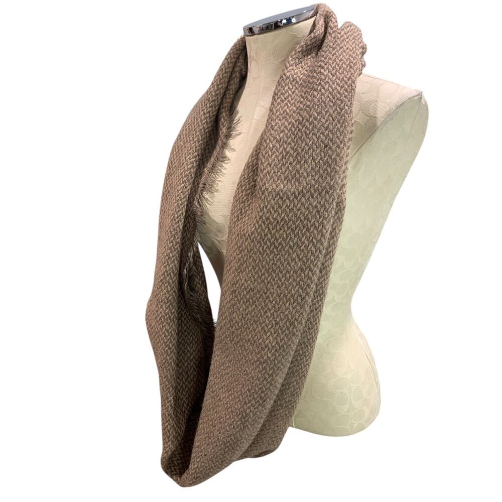 Simonetta Infinity Loop Scarf Fringed Gray Beige Winter